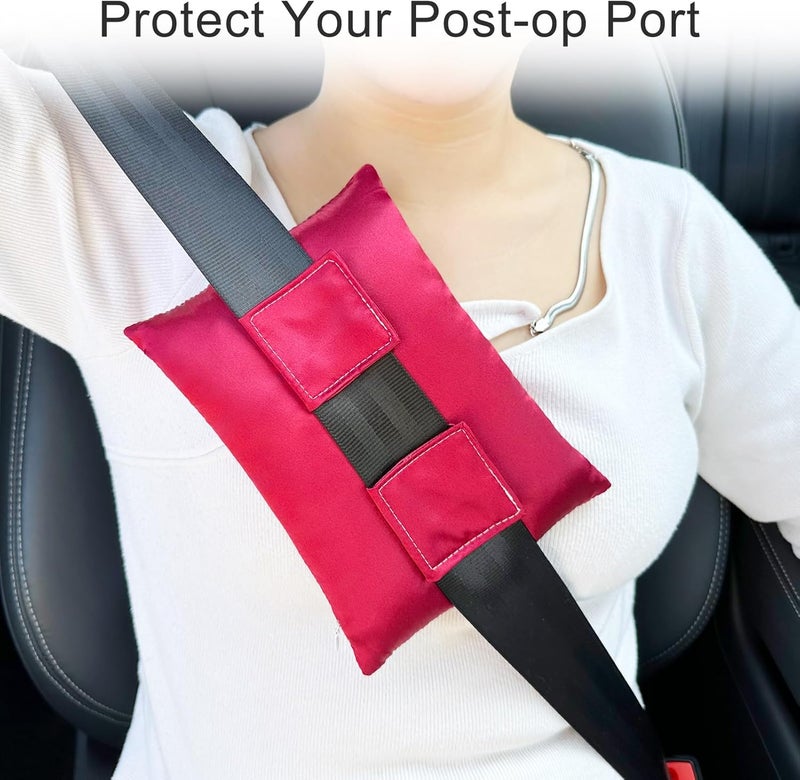 HapiPoppy Port Pillows Chemo Port Pillow for Seatbelt Pacemaker Chest Protector Chemo Patients Cancer Open-Heart Incision Recovery Post Surgery Support Cushion Gifts, Silky Satin Burgundy - Image 3